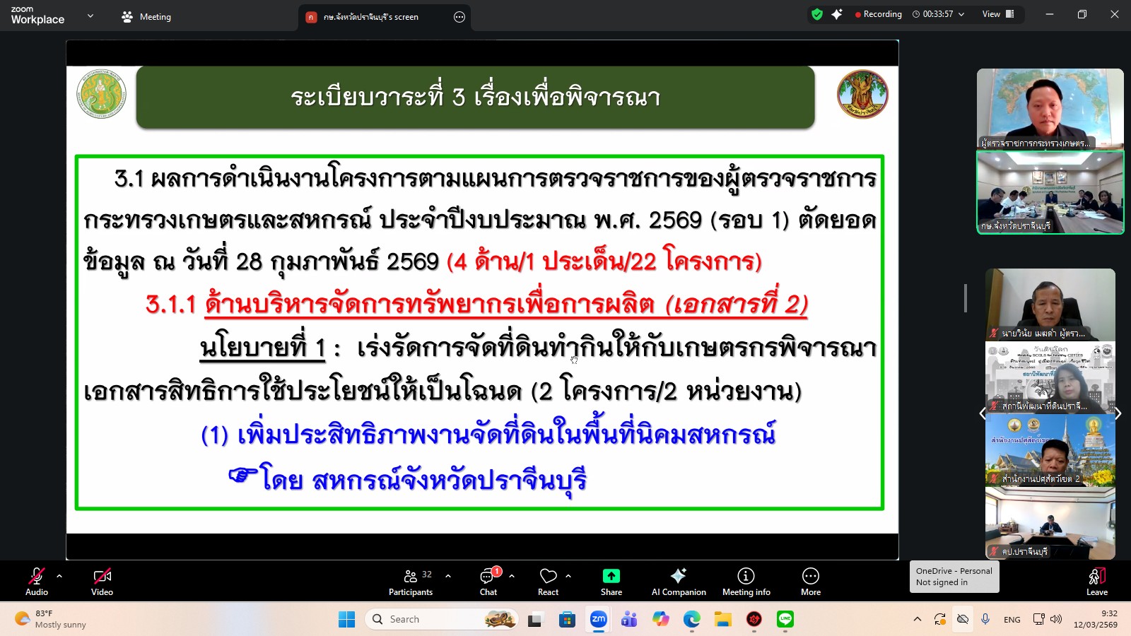 title - ผู้ตรวจราชการ ส.ป.ก. เข้าร่วมการประชุมตรวจติดตามการดำเนินงานตามแผนการตรวจราชการ ของผู้ตรวจราชการกระทรวงเกษตรและสหกรณ์ ประจำปีงบประมาณ พ.ศ. 2569 รอบที่ 1 ในเขตตรวจราชการที่ 9 จังหวัดปราจีนบุรี